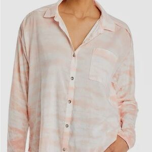 Anthropologie Cloth & Stone Pink Watercolor Tie Dye Buttondown Shirt